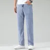 Мужские джинсы Классическая черная прямая лиоцелл для мужчин Summer Thin Spect Elastic Loast Ice Silk Denim Bants Brand Одежда