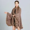 Kvinnors päls Volalo Europestyle Fashion Double Coat Cape Hooded Knit Cashmere Cloak Cardigan Outwear Women Winter Shawn 1.1 kg