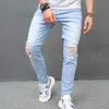 Heren jeans mannen strekken een skinny jeans gaten van verontruste heren stijlvolle broek mannelijk gescheurde potlood denim broek y240507