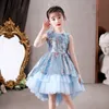 4-12 Girls Sequin Cake Dress Wedding Party Tail Elegant Princess Sleeveless Childrens Dress 240424