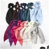 Saç Aksesuarları Moda Leopar Baskı Yay Saten Uzun Şerit Pony kuyruğu Eşarp Kravat Scrunchies Kadın Kız Elastik Saç Bandı Kılları 20 PCS Dr Dhnh0