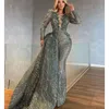 Mermaid Prom Dresses Long Sleeves V Neck Appliques Sparkly Strapless Sequins Floor Length Beaded Pearls Evening Dress Bridal Gowns Plus Size Custom Made 0431 0513