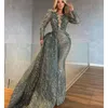 Mermaid Prom Dresses Long Sleeves V Neck Appliques Sparkly Strapless Sequins Floor Length Beaded Pearls Evening Dress Bridal Gowns Plus Size Custom Made 0431 0513