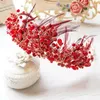 Coiffes de cheveux HimStory Gorgeous Red Pearl Feather Band Crown Handmade Women Ornements Ornements de mariage Accessoires