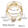 Bohemian Eefs Charm Rhinestone Armband Zircon Butterfly Elegant for Women Gold Color Chain Armband Set Vintage 98444