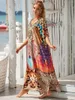 Boho gedruckt Kaftan Casual Summer Clothing 2024 Frauen Plus Size V Hals Batwing Sleeve Beachbekleidung Cover Up Maxi Kleid Robe Sarong