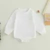 Rompers Baby Lange Mouw Crew Neck Solid Fall Bodysuit Kleding met Pocket For Girls Boys Clothing H240507