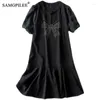 Robes de fête Summer Rimestone Retro Femmes Habille en liberté Bowknot Figure Sirène du genou Longueur Brève manche Femme