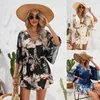 Casual Dresses Women's Beach Mini Sundress Summer Leaf Fresh Print Dress for Fine Women V Neck Short Sleeve Ropa de Mujer