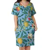 Casual Dresses Tropical Fruit Print Dress Female Green Leaves Vintage Spring V Neck Streetwear Pattern Large Size