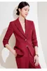 Women's Two Piece Pants Elegant Wine Formal Professional Business Suits Blazers 2024 Women OL Styles Pantsuits With And Jackets Coat Outfits