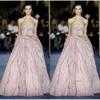 Zuhairmurad Customized A Line Evening Dresses Strapless Sleeveless Formal Dress Tulle Lace Sequins Sweep Train Party Bridesmaid Gown 0431
