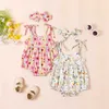 Rompers Newborn Baby Girls Tiptig Floral Print Seigne sans manches Jumps Coussin avec un bandeau de coiffure Clothing H240507