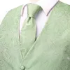 HiTie Teal Paisley Mens Vest Tie Business Formal Dress Silk Sleeveless Jacket 4PC Hanky Cufflink Suit Waistcoat Wedding 240507