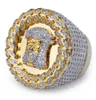 Hip Hop Hop Iced Out Stones Anneaux Fashion Gold Jesus Ring Jewelry Simulation de haute qualité Ring28063377809866