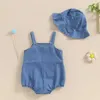 Rompers Sommer Kleinkindkleidung Baby Kleidung Denim Mädchen Jungen Ärmeloses Button Bodysuit Jumpsuit insgesamt mit Hüten H240507