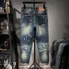 Plus storlek mäns rippade jeans, nostalgi lösa bredbensbyxor, 50-142 kg män kläder