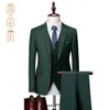 Herenpakken Blazers Heren Three -Pally Suit (jasvestbroeken) Zakelijk informele formele werkkleding Bruidegoms Wedding Jurk Solid Color Promotional Set Q240507