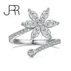 Ringos de cluster JRR 925 Sterling Silver Pinky Flower Ajustável Aberto de diamantes de diamante Bandas de casamento com Bling Moissanite