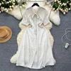 Casual jurken Zoete vintage korte mouwen elegante boog verbonden jurk dames a-line mode zomervaring schouder