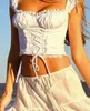 Jupes boho inspiré tombé baisse de taille élastique jupe blanche flirty ruffled hem sexy y2k coton d'été maxi