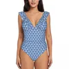 Dames zwemkleding vrouwen één stuk zwempak wazig shibori stropdy dye vrouwelijke zwembikini's push omhoog monokini sexy ruches badpak