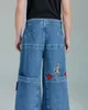 Y2K JNCO American Baggy Jeans Hip Hop Goth Vintage Streetwear Embroidery Pattern Men Women Women Harajuku Fashion Wide Leg Denim Pants 240430