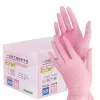 Handskar 50/100st rosa nitrilhandskar engångspulverfria hushållsrengöringshandskar för kök trädgårdsarbete fungerande skönhet nagelhandskar
