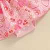 ROMPERS 2PCS Säuglingsbabykleidung Mädchen Kleid Blume Erdbeerabdruck Frontanzug Stirnband für Neugeborene Kleidung H240507