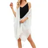 Frauen Quasten Beach Kleid reine Farbe Tüll durchsichtige unregelmäßige Schal Sarongs Badeanzug Swimwears Strickjacke Deckung