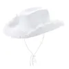 Berets cowboyhoed voor volwassen witte en blauwe kleur pluizige veren trim gevoeld brede runder cowgirl mode vrouwelijke pet dating feest