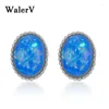 Orecchini per borchie WALERV 2024 imitazione blu ovale ovando Opal Stone Oreger for Women Set Charm Gioielli Fasci