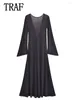 Casual Dresses Woman Semi Transparent Sexy Long Dress 2024 Women Sleeve Party Female Black Backless