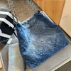 Kobiety projektantki Blue Denim Borbage Torba duża pojemność torby zakupowe Diamond Srebrna moneta