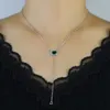 NOUVEAU 925 Serling Silver Green Square Drop Cz Cumbic Zirconia Sexy Y Lariat Long Clavicule Chain Multi-couer Choker Collier Bijoux