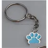 Key Rings 20Pcs Fashion Jewelry Glaze Enamel Dog Paw Prints Antique Sier Keychain Keyring Keyfob Purse Messenger Bag Backpack Ring D Dhivj