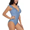 Dames zwemkleding vrouwen één stuk zwempak wazig shibori stropdy dye vrouwelijke zwembikini's push omhoog monokini sexy ruches badpak