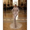 Deco-Inspired High Mermaid Art Dresses Gorgeous Prom Neck Long Sleeve Sequined Beads Zipper Court Gown Custom Made Party Dress Vestido De Noite