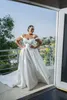 Sweetheart Satin Ball Gown Wedding Dresses Beach Court Train Bride Gown With Detachable Straps