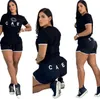 女性ショーツトラックスーツ夏の半袖Oネックティートップス+ペンシルショーツ2ピースセットレギングレギングレギング女性ジョギングスーツスポーツウェア