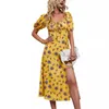 Designer -Kleid, unabhängig von den 2024 neuen Frühlings-/Sommerstil Slim Fit Slit Blumenkordelstring mit mittlerer Länge Rock Plus Size Kleider
