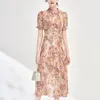 Partykleider Sommerchiffon für Frauen chinesischer Stil eleganter Kurzarm -Rüschen Vintage Kleid florale Druck Frauen Long Slim