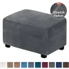 Hängslar Blue Velvet Ottoman Stool Slipcovers Fit Rektangelstol Fotstöd Tvättbar avtagbar soffa Stol Cover Elastic Foot Pool Covers