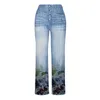 Pantalon féminin Long Trend Denim Jeans de jambe droite à choix multiples imprimées décontractées et pantalon micro évasé