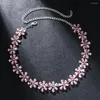 Choker Stonefans Pink Crystal Blumen Halskette Statement Accessoires Mode Frauen Strasskragen Kragen Blumen Schmuck Schmuck