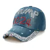 Trump 2024 Baseball Cap ajustável Snapback Denim Diamond Hat for Women 6 Styles ZZ