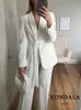 Kondala Office Lady White Blazer costumes femmes manches longues V Col de cou Blazerhigh Wide jambe longue pantalon de mode.