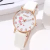 女性用時計6pcs/set women quartz wrist puレザーストラップ付きラインストーン要素ジュエリーセットギフト