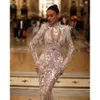 Deco-Inspired High Mermaid Art Dresses Gorgeous Prom Neck Long Sleeve Sequined Beads Zipper Court Gown Custom Made Party Dress Vestido De Noite