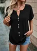 Kvinnors T-skjortor Löst storlek överdimensionerad Y2K Kvinna V Neck tee skjorta Summer Pullover T-shirt Casual Solid Color Button Short Sleeve Top
